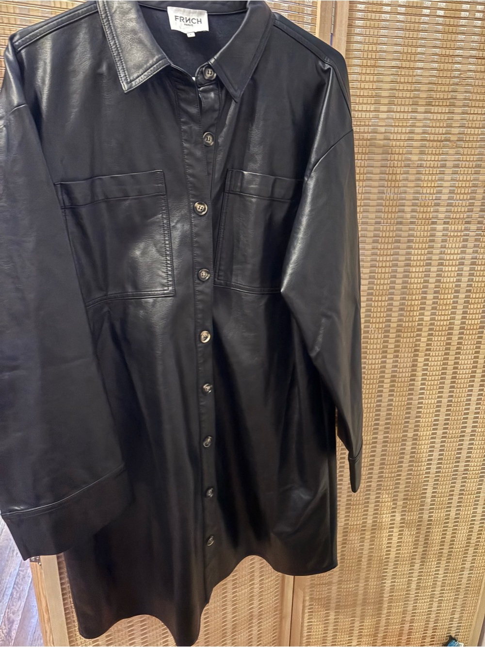 FRNCH Black Faux Leather Button-Up Jacket